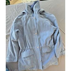 Vtg Gallery Petite Utility Jacket Women S Velvet Blue Zip Front Snap Old Money